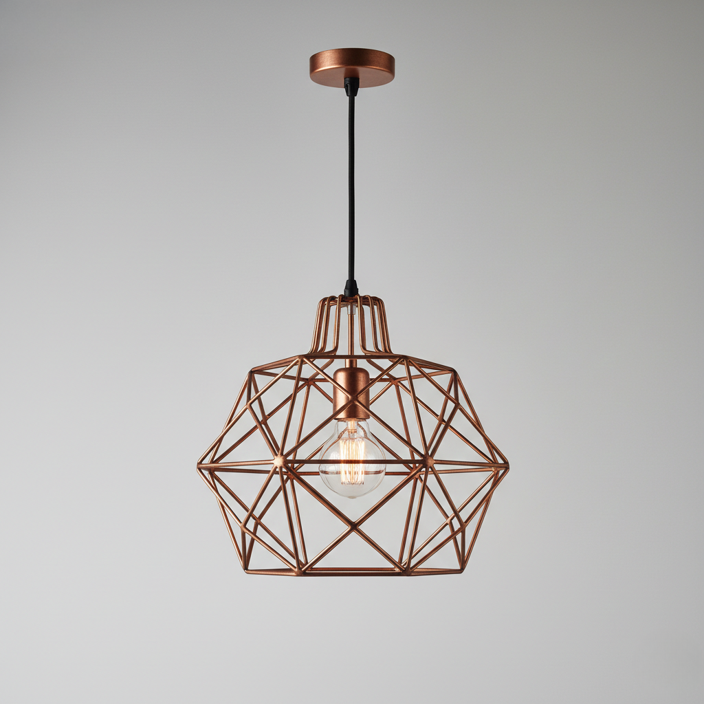 Industrial Geometric Copper Cage Pendant Light
