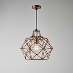 Industrial Geometric Copper Cage Pendant Light
