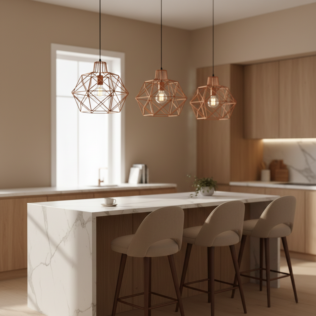 Industrial Geometric Copper Cage Pendant Light