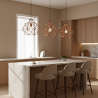 Industrial Geometric Copper Cage Pendant Light