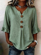 Women's Ruffle Sleeve Blouse with Button Front