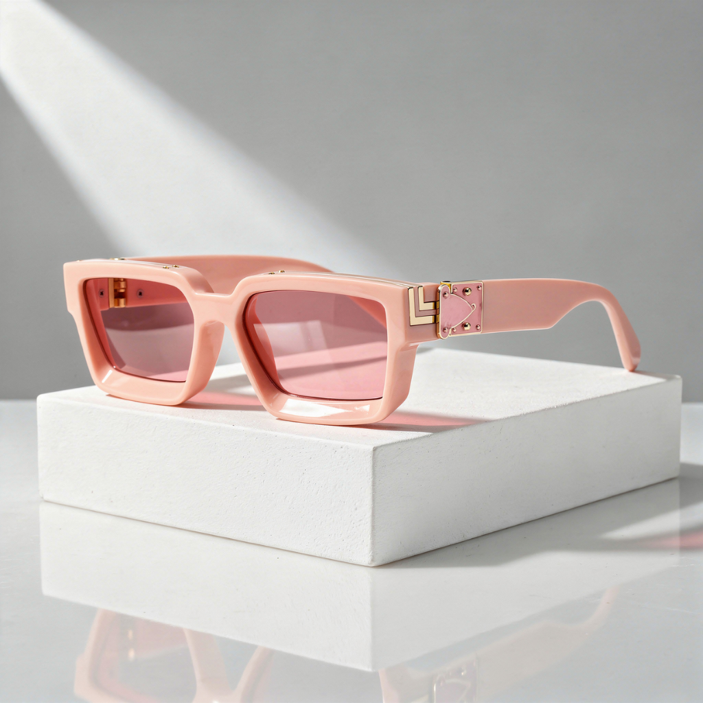 Square Sunglasses with Gold-Tone Hinge and UV400 Lenses