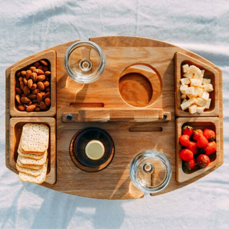 Portable Wooden Picnic Table – Compact Outdoor Wine Table for Garden & Balcony