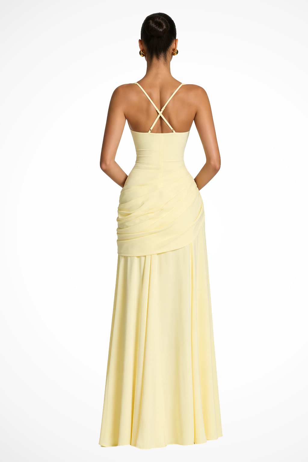 Women's Square Neck Maxi Dress with Ruched Bodice and Side Slit