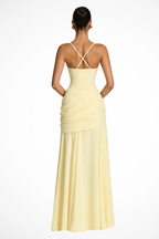 Women's Square Neck Maxi Dress with Ruched Bodice and Side Slit