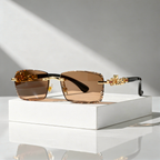 Rimless Sunglasses with Gold Panther Hinge Detail