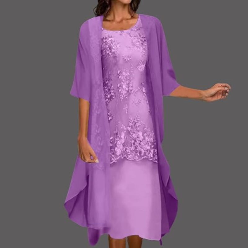 Women's Lace Midi Dress with Chiffon Cardigan Two-Piece Set