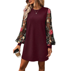 Women's Long Sleeve Mini Dress with Ribbed Cuffs