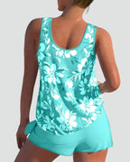 Women's Floral Print Tankini Set - Shaping Two-Piece Swimwear