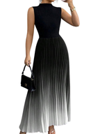 Women's Pleated Maxi Dress with Mock Neck, Sleeveless A-Line