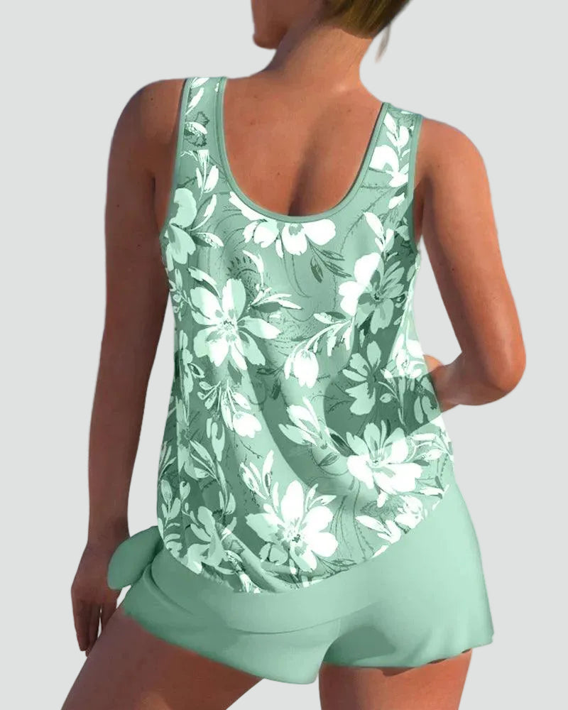 Women's Floral Print Tankini Set - Shaping Two-Piece Swimwear