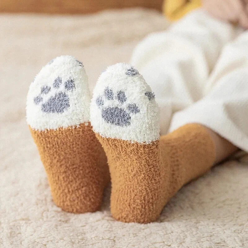 Women's Cat Paw Socks - Plush Cotton Blend Crew Socks