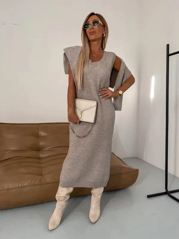 Women's Midi Dress with Matching Roll Neck Jumper Set