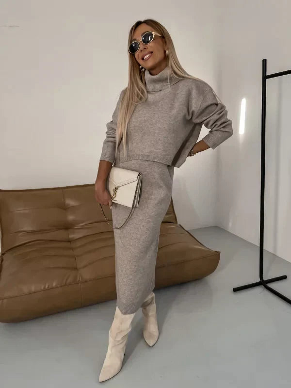 Women's Midi Dress with Matching Roll Neck Jumper Set