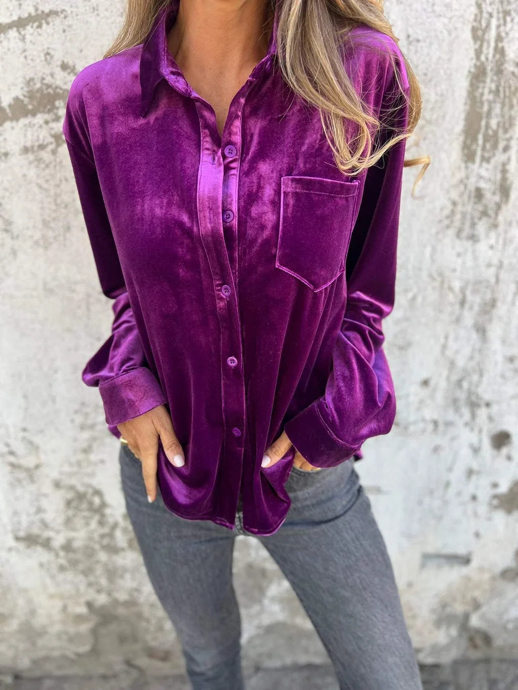 Women's Velvet Blouse - Soft Long Sleeve Shirt