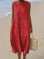 Women's Sleeveless Midi Dress with Pattern Print