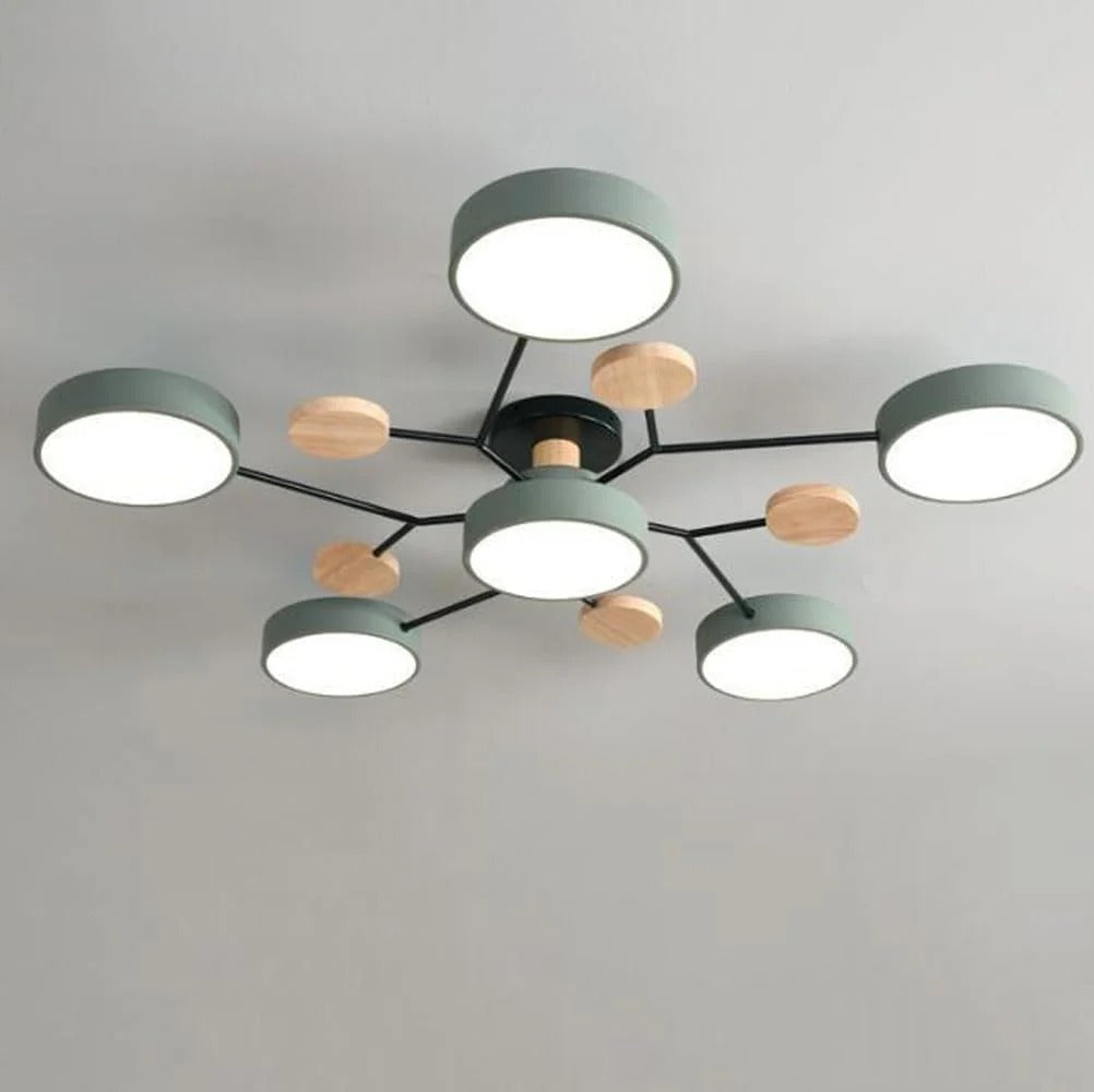 Round Iron Semi-Flush Ceiling Light - LED Chandelier Fixture