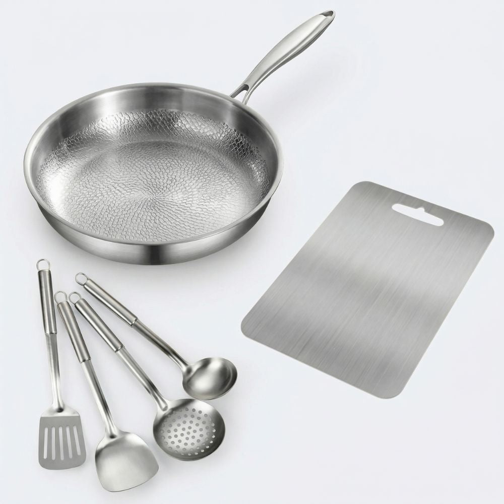 Titanium Kitchen Set with Frying Pan, Utensils & Cutting Board
