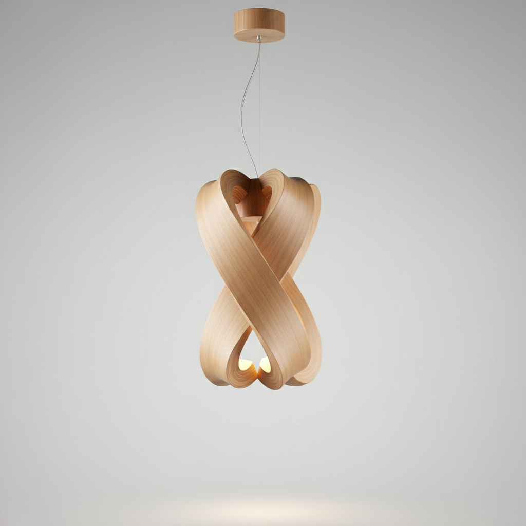 Sculptural Wooden Ribbon LED Pendant Light