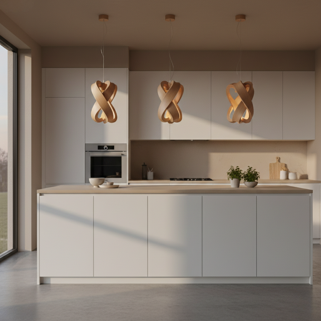Sculptural Wooden Ribbon LED Pendant Light