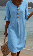 Women's Loose Fit Button-Front Dress with Flowing Sleeves