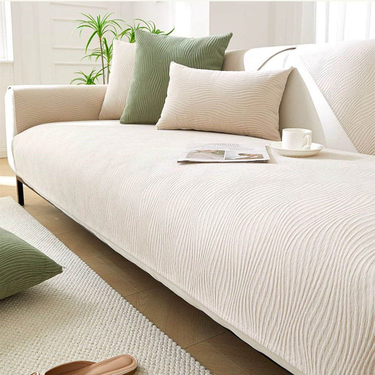 Chenille Sofa Cover with Non-Slip Backing - Stretch Couch Throw