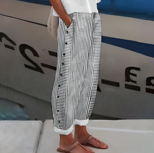 Women's Wide Leg Trousers with Vertical Pinstripe Detail