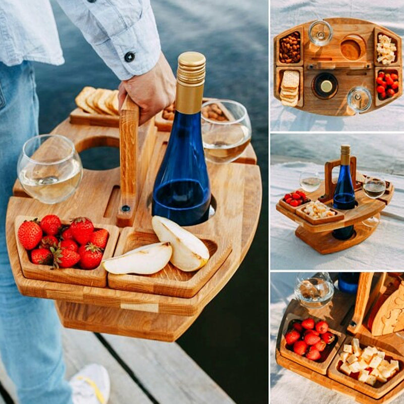 Portable Wooden Picnic Table – Compact Outdoor Wine Table for Garden & Balcony