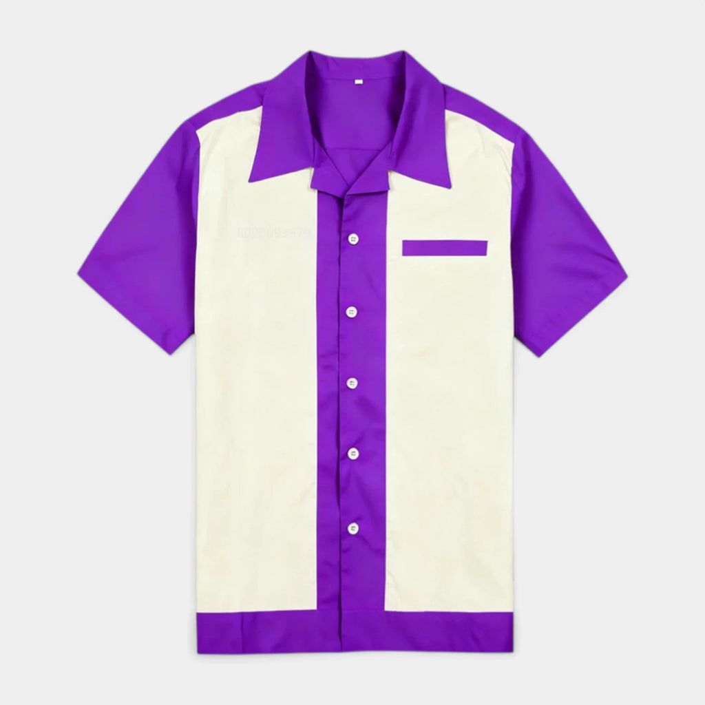 Men's Short Sleeve Shirt with Camp Collar - Button-Up Fitted Style