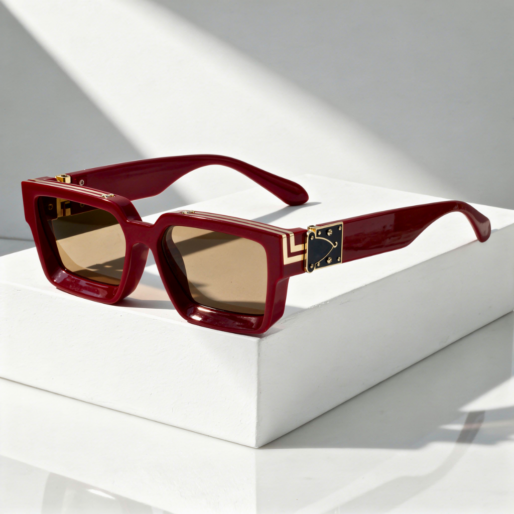 Square Sunglasses with Gold-Tone Hinge and UV400 Lenses