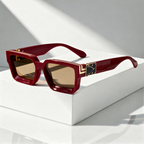 Square Sunglasses with Gold-Tone Hinge and UV400 Lenses