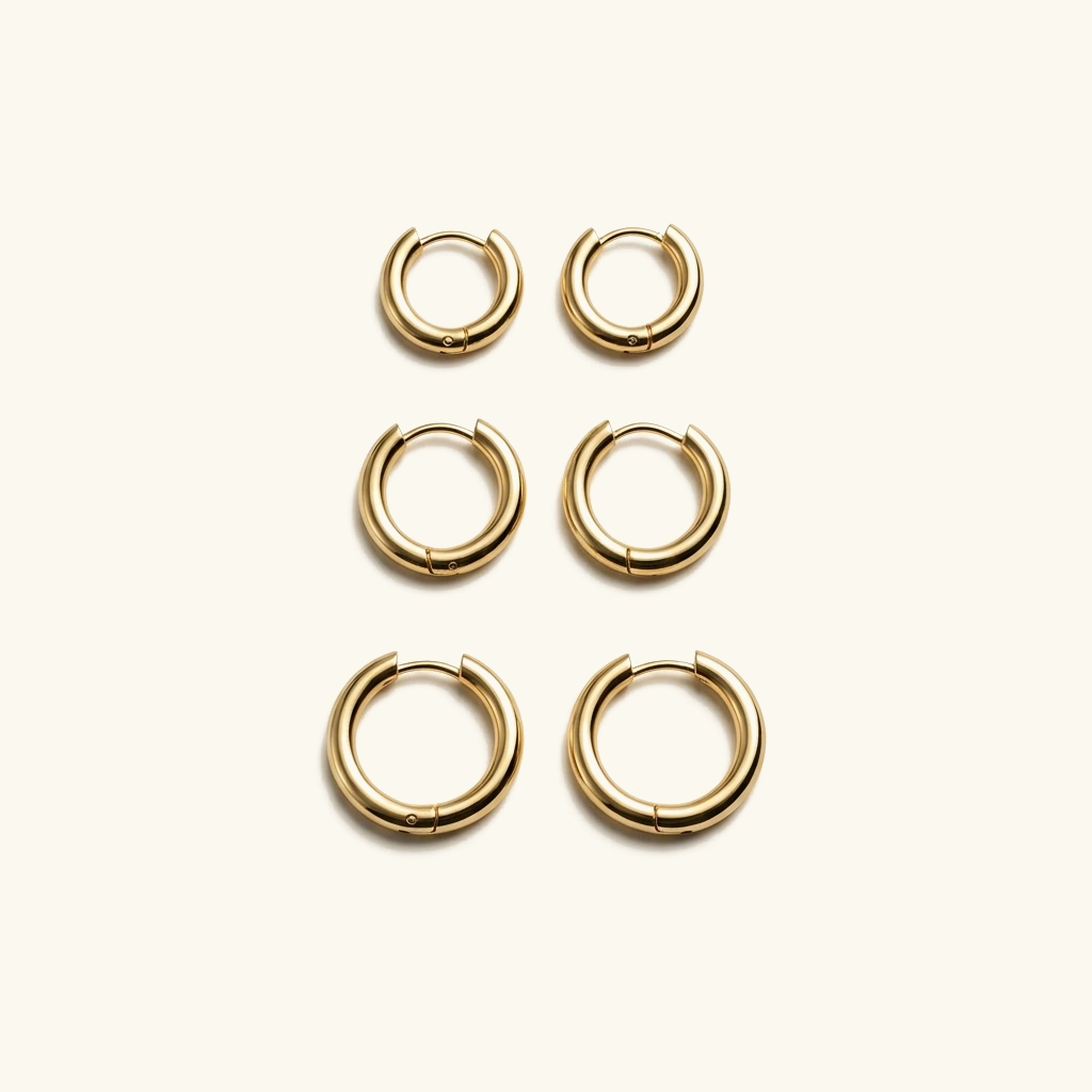 Women's Classic Huggie Hoop Earrings - Gold-Plated Stainless Steel, Set of Three