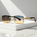 Rimless Sunglasses with Gold Panther Hinge Detail