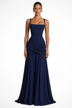 Women's Square Neck Maxi Dress with Ruched Bodice and Side Slit