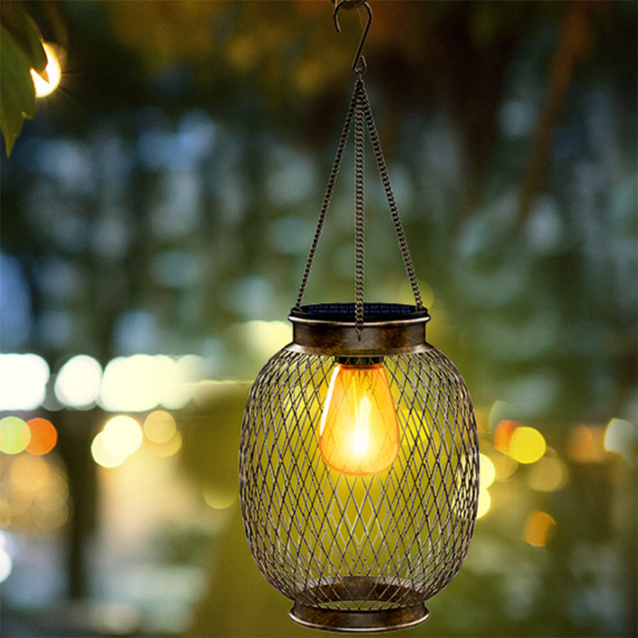 Solar Lantern Outdoor Light – Round or Oval with Warm White LED Light