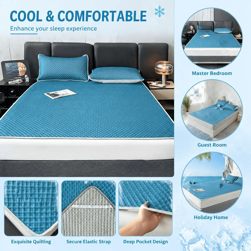 Foldable Cooling Sleep Mat - Breathable Waffle-Texture Bed Topper