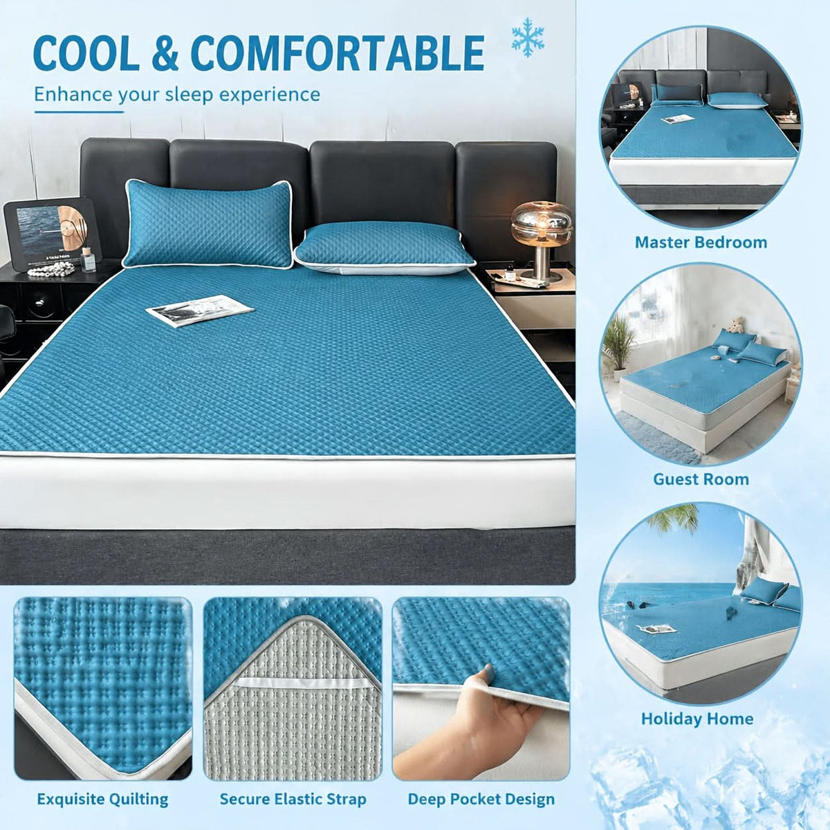 Foldable Cooling Sleep Mat - Breathable Waffle-Texture Bed Topper