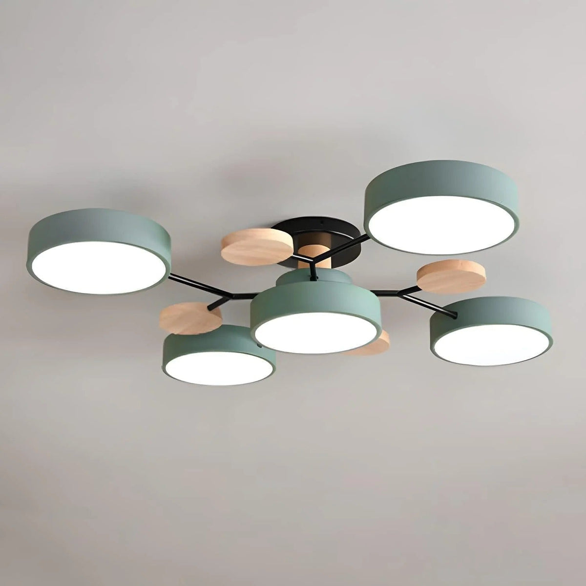 Round Iron Semi-Flush Ceiling Light - LED Chandelier Fixture