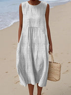 Women's Sleeveless Midi Dress with Pattern Print