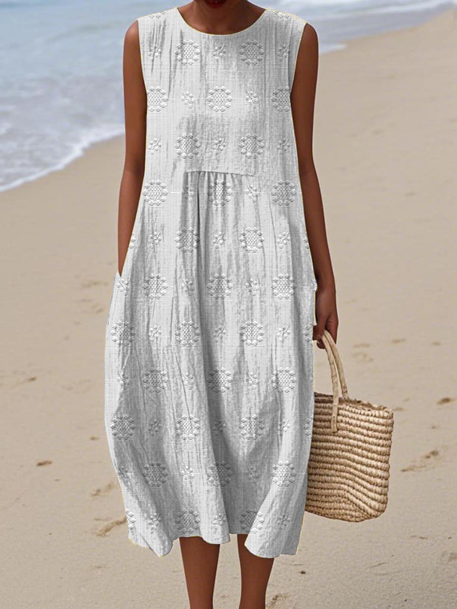 Women's Sleeveless Midi Dress with Pattern Print