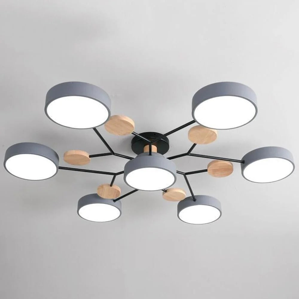 Round Iron Semi-Flush Ceiling Light - LED Chandelier Fixture