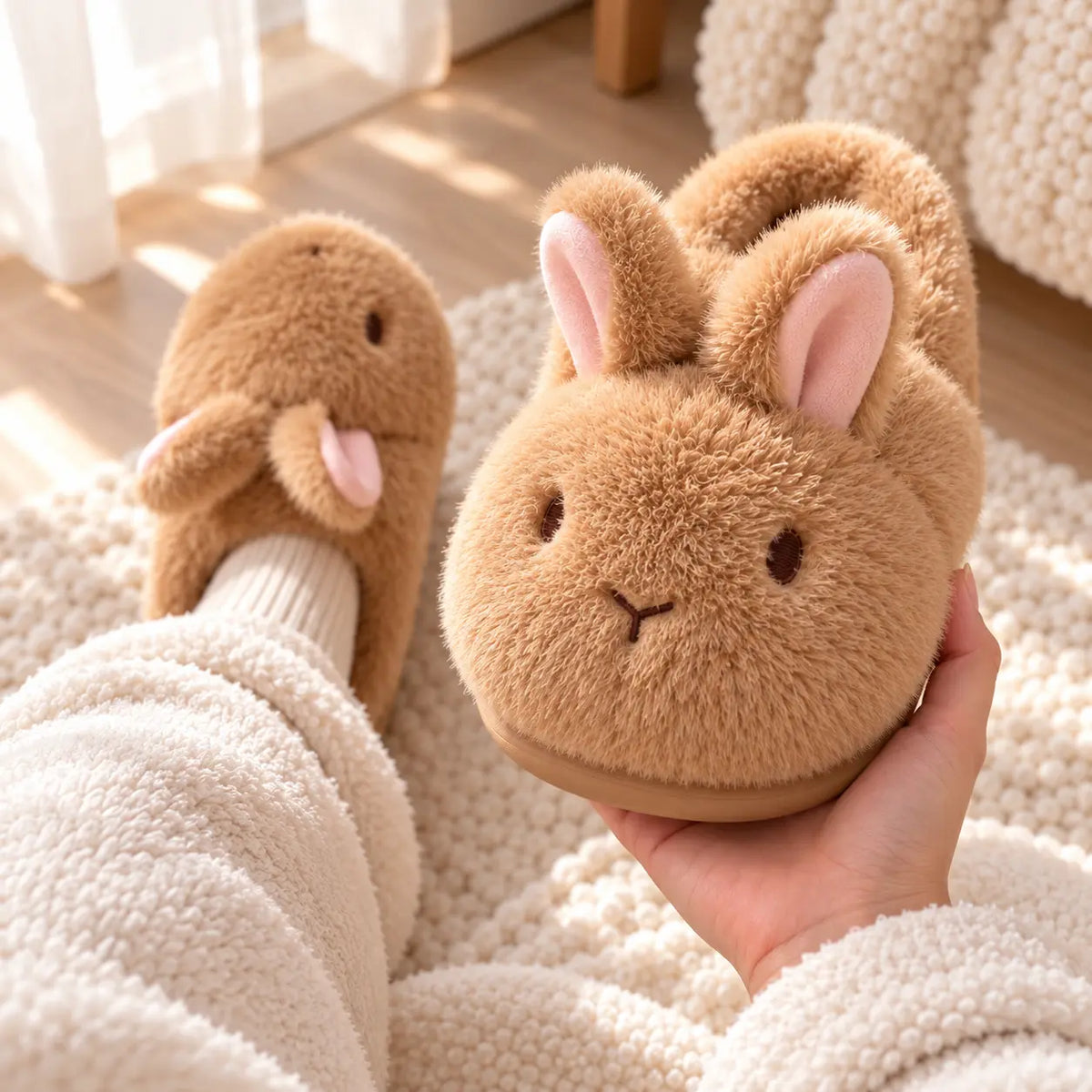 Ladies Slippers Plush Cushioned Sole Non-Slip