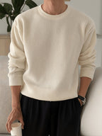 Men's Ribbed Crew-Neck Sweater - Loose Fit Knit Pullover