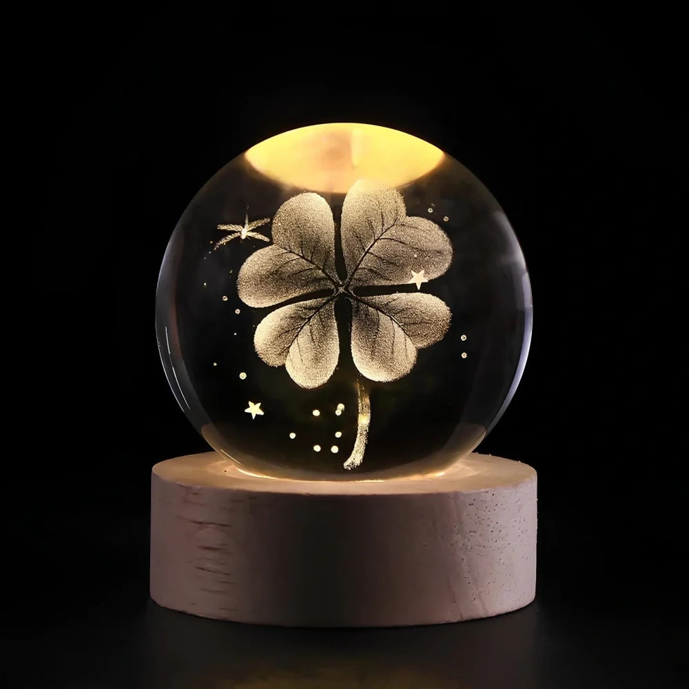 3D Engraved Crystal Ball Night Light – Wood & Glass LED Lamp