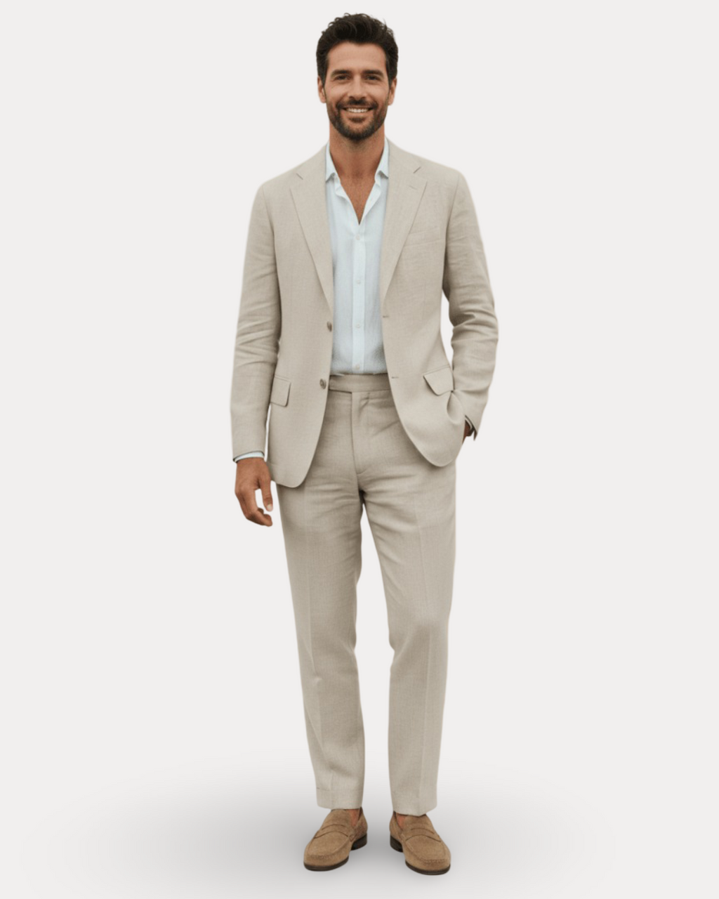 Men's Tailored Linen Suit - Breathable Wedding Suit