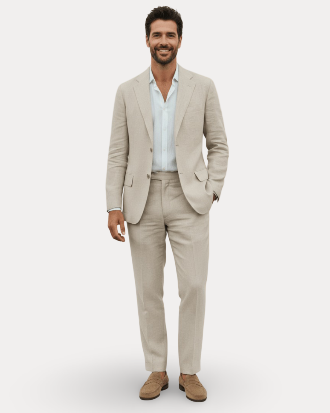 Men's Tailored Linen Suit - Breathable Wedding Suit