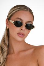 Women's Oval Metal Frame Sunglasses - Dark Tinted Lenses