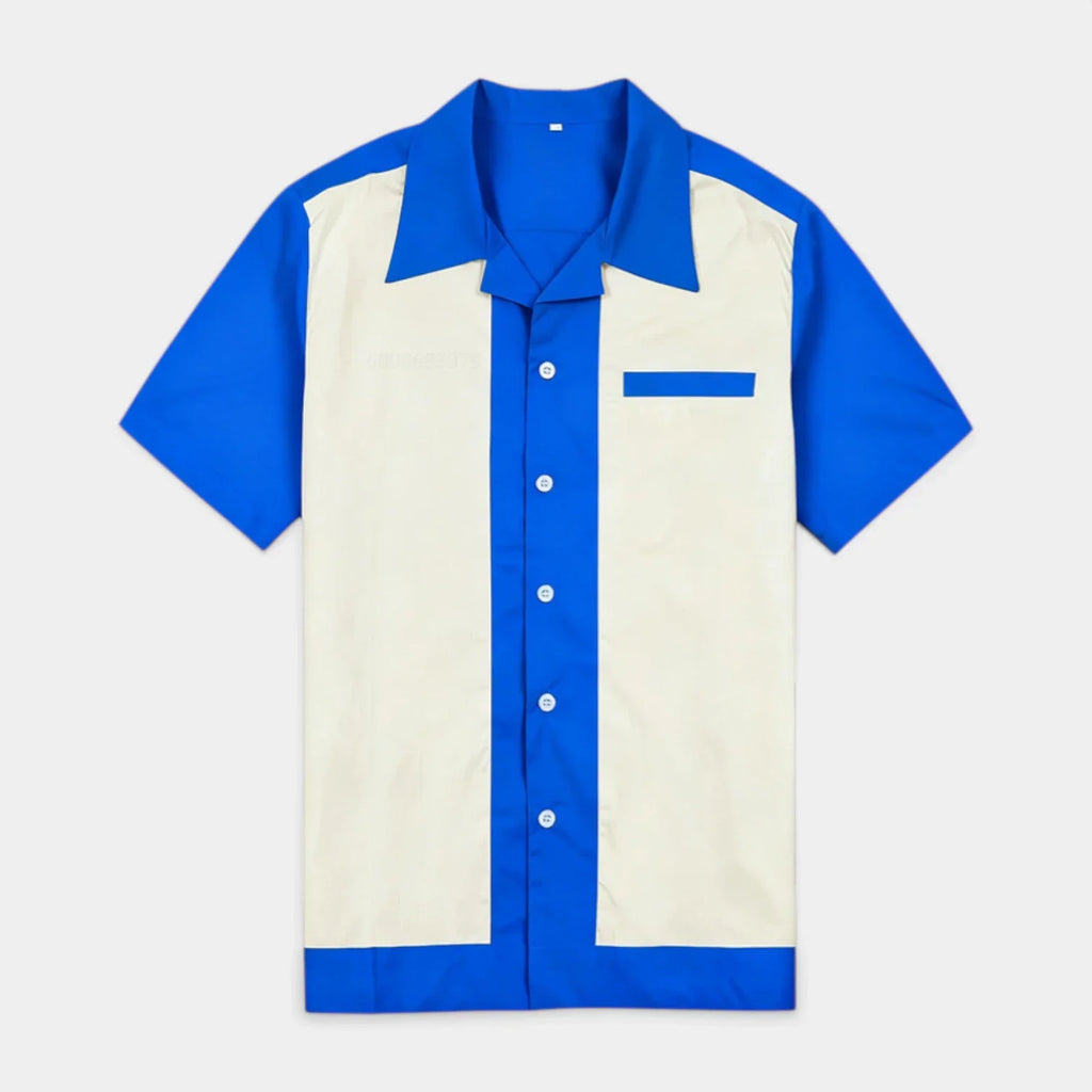 Men's Short Sleeve Shirt with Camp Collar - Button-Up Fitted Style