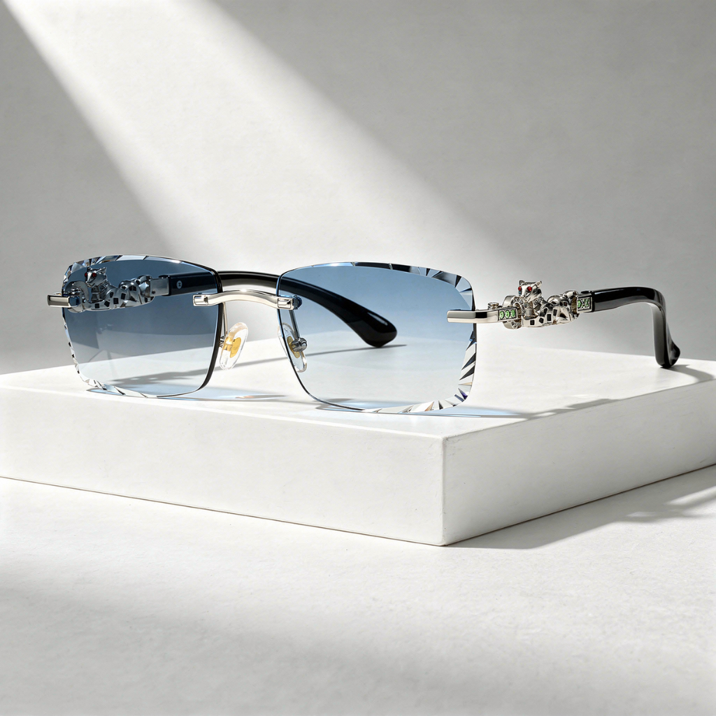 Rimless Sunglasses with Gold Panther Hinge Detail