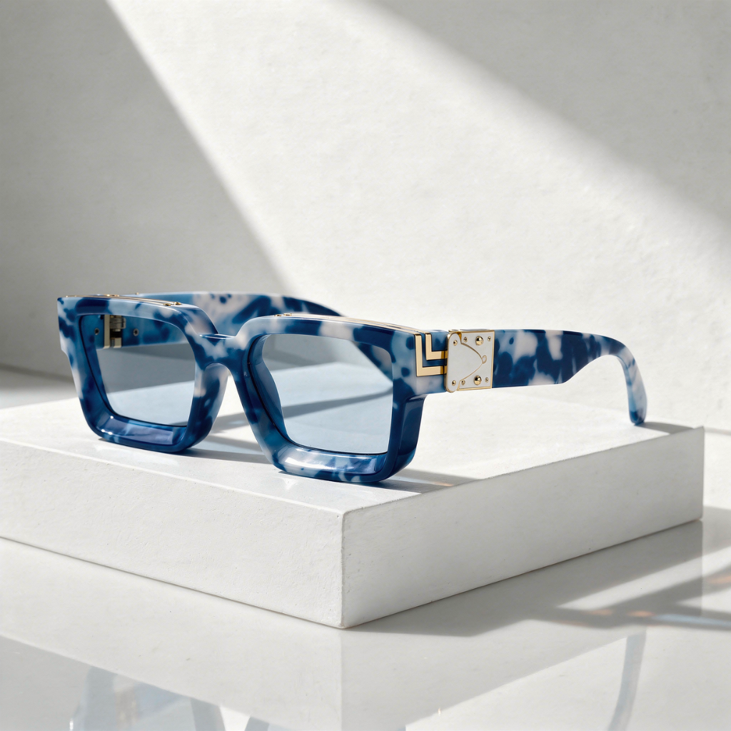 Square Sunglasses with Gold-Tone Hinge and UV400 Lenses